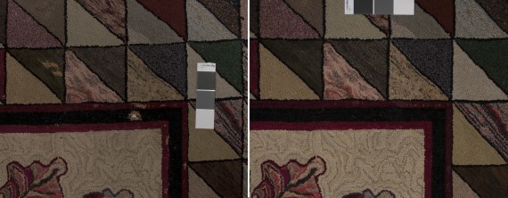 Detail of loss in a rug: before treatment on the left, after treatment on the right