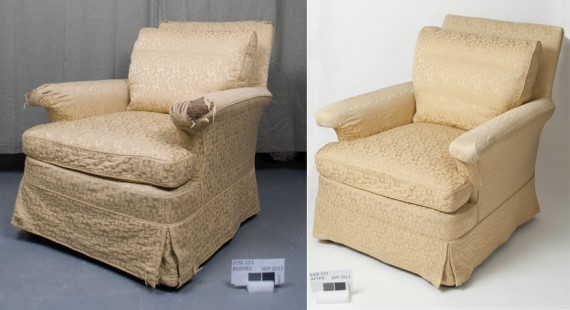 Upholstery: before treatment on the left, after treatment on the right