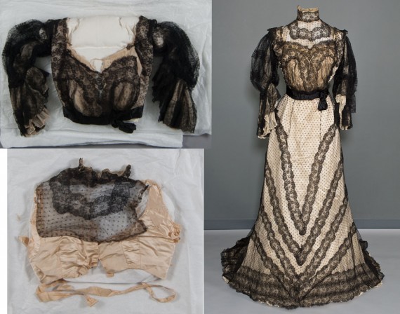 Dress: before treatment on the left, after treatment on the right with both bodice elements