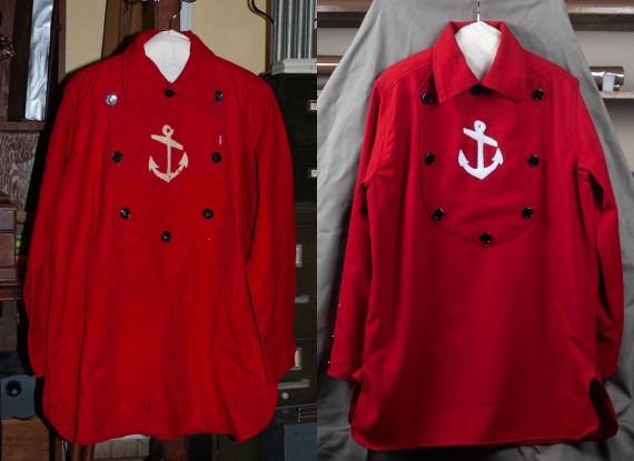 Reproduction shirt made so that it could be displayed in a room with a non-ideal environment. Original on the left; reproduction on the right